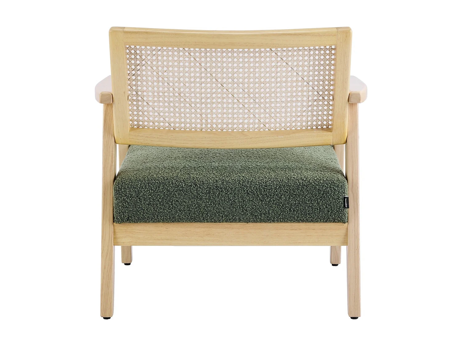 Fauteuil en tissu bouclé vert et cannage naturel - Tim
