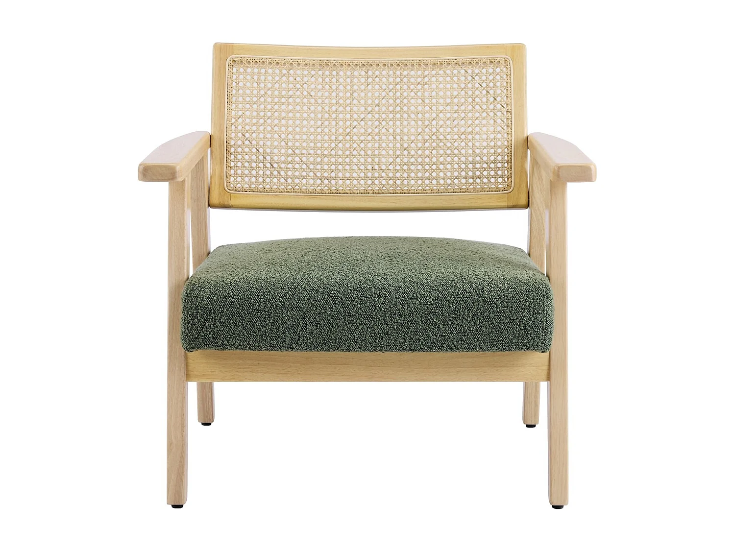 Fauteuil en tissu bouclé vert et cannage naturel - Tim