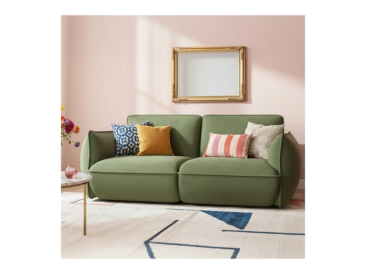 Canapé 3 places en tissu chenille vert olive - Lidia