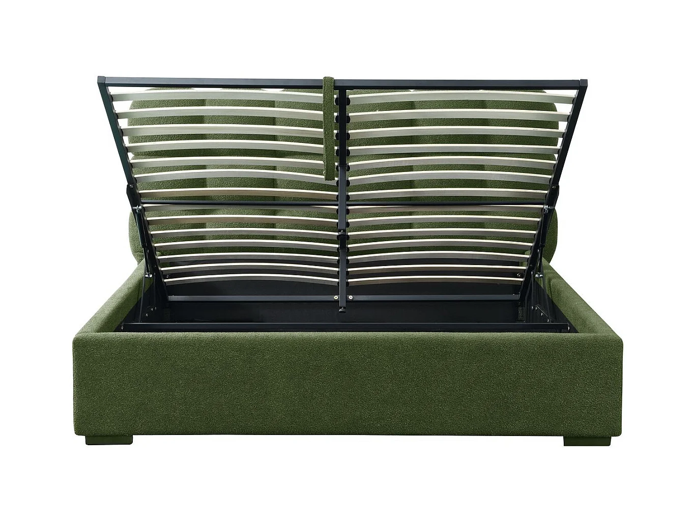 Lit coffre adulte 160x200 cm avec sommier et tête de lit capitonnée en tissu bouclé vert - Lola
