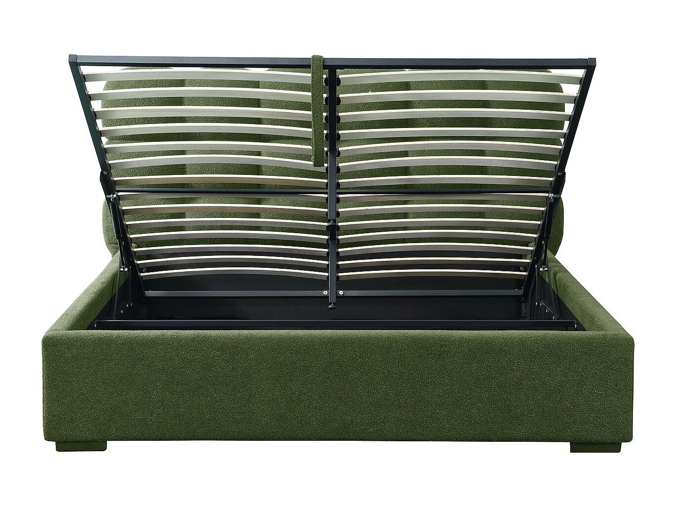 Lit coffre adulte 160x200 cm avec sommier et tête de lit capitonnée en tissu bouclé vert - Lola