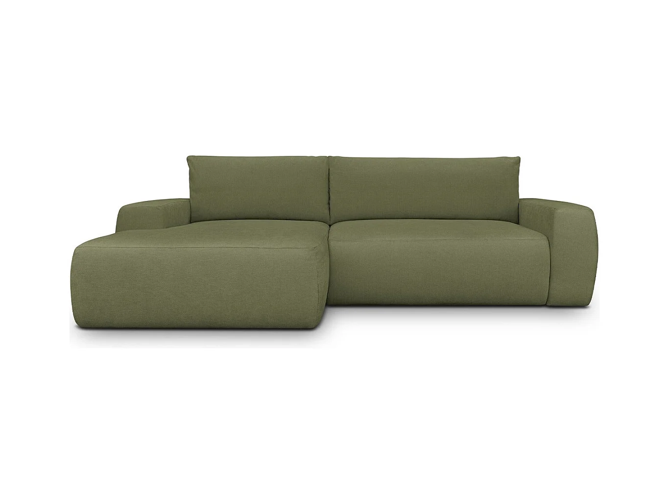 Canapé d'angle gauche convertible 3 places en tissu chenille vert olive - Sonny