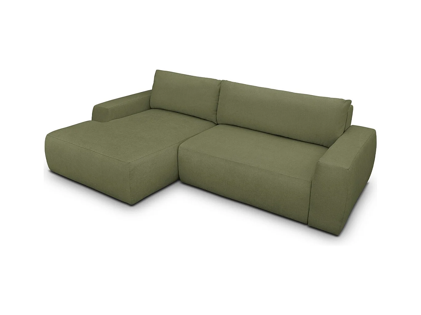 Canapé d'angle gauche convertible 3 places en tissu chenille vert olive - Sonny