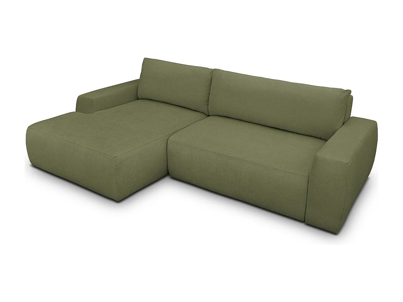 Canapé d'angle gauche convertible 3 places en tissu chenille vert olive - Sonny