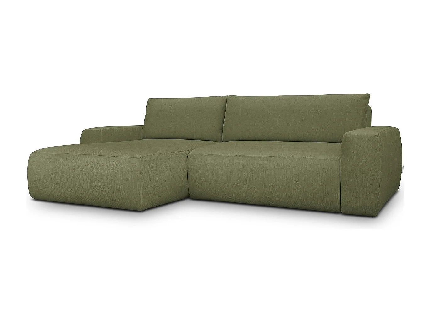 Canapé d'angle gauche convertible 3 places en tissu chenille vert olive - Sonny
