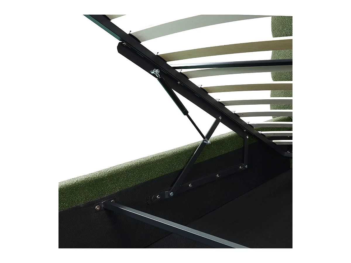 Lit coffre adulte 140x190 cm avec sommier et tête de lit capitonnée en tissu bouclé vert - Lola