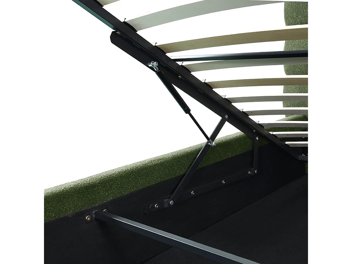 Lit coffre adulte 140x190 cm avec sommier et tête de lit capitonnée en tissu bouclé vert - Lola