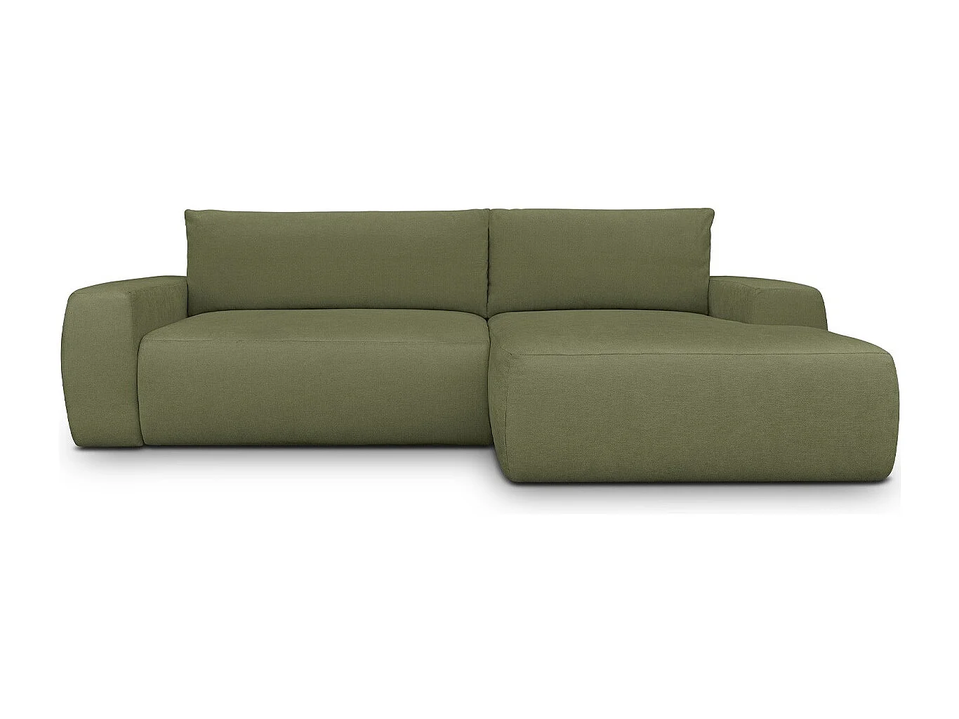 Canapé d'angle droit convertible 3 places en tissu chenille vert olive - Sonny