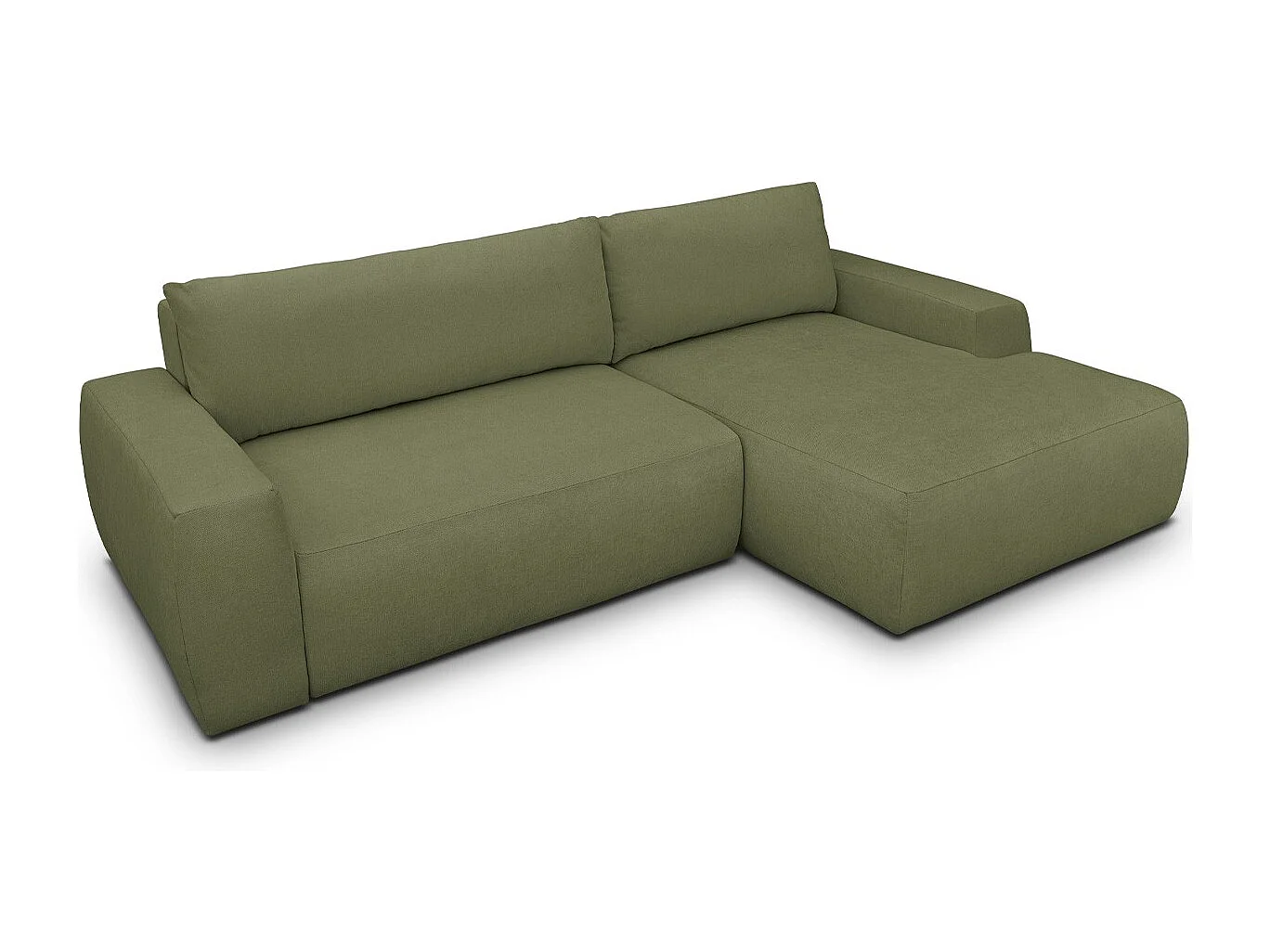 Canapé d'angle droit convertible 3 places en tissu chenille vert olive - Sonny