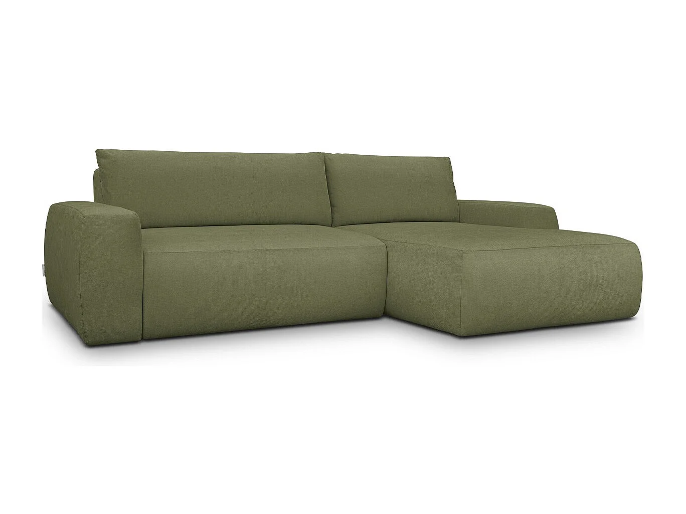Canapé d'angle droit convertible 3 places en tissu chenille vert olive - Sonny
