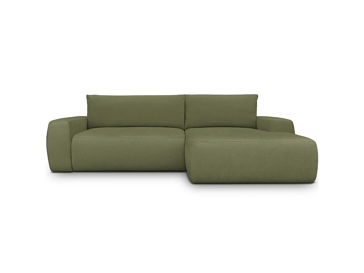 Canapé d'angle droit convertible 3 places en tissu chenille olive SONNY