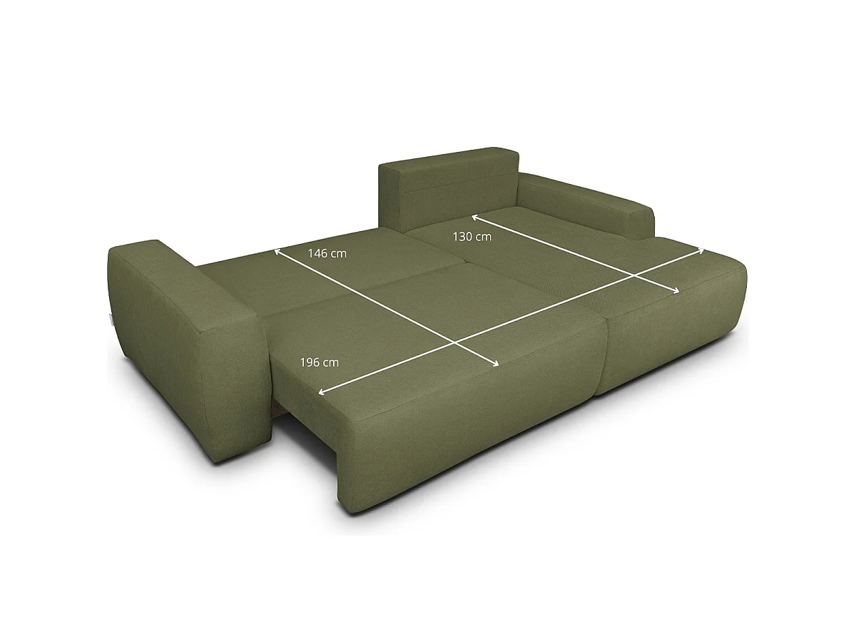 Canapé d'angle droit convertible 3 places en tissu chenille olive SONNY