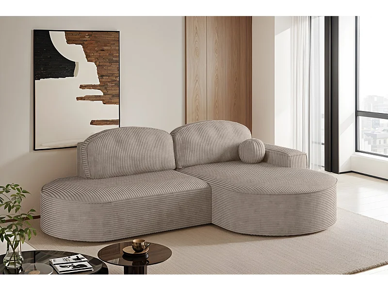 Ecksofa mit Schlaffunktion und Bettkasten Modena Runden stoff Poso Dunkelbeige Rechts