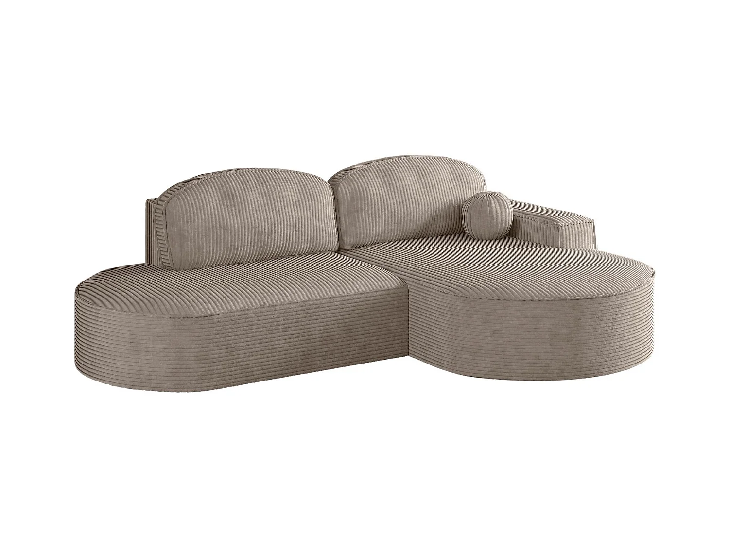 Canapé d'angle avec fonction couchage et coffre de lit Modena Round tissu Poso Beige Foncé Droite