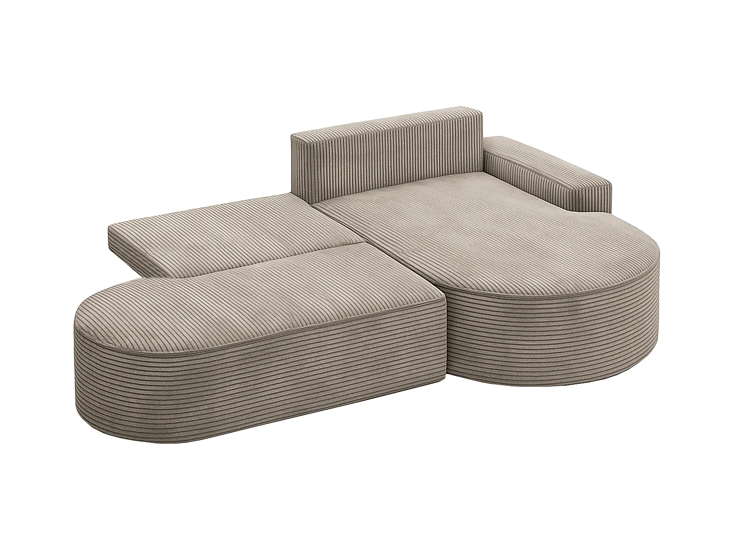 Canapé d'angle avec fonction couchage et coffre de lit Modena Round tissu Poso Beige Foncé Droite