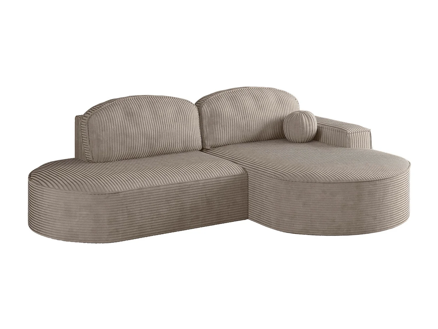 Canapé d'angle avec fonction couchage et coffre de lit Modena Round tissu Poso Beige Foncé Droite