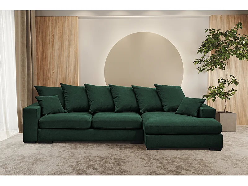 Canapé d'angle avec fonction couchage et coffre de lit, Canapé en L, Canapé en L tissu Gabon Riviera Droite Vert