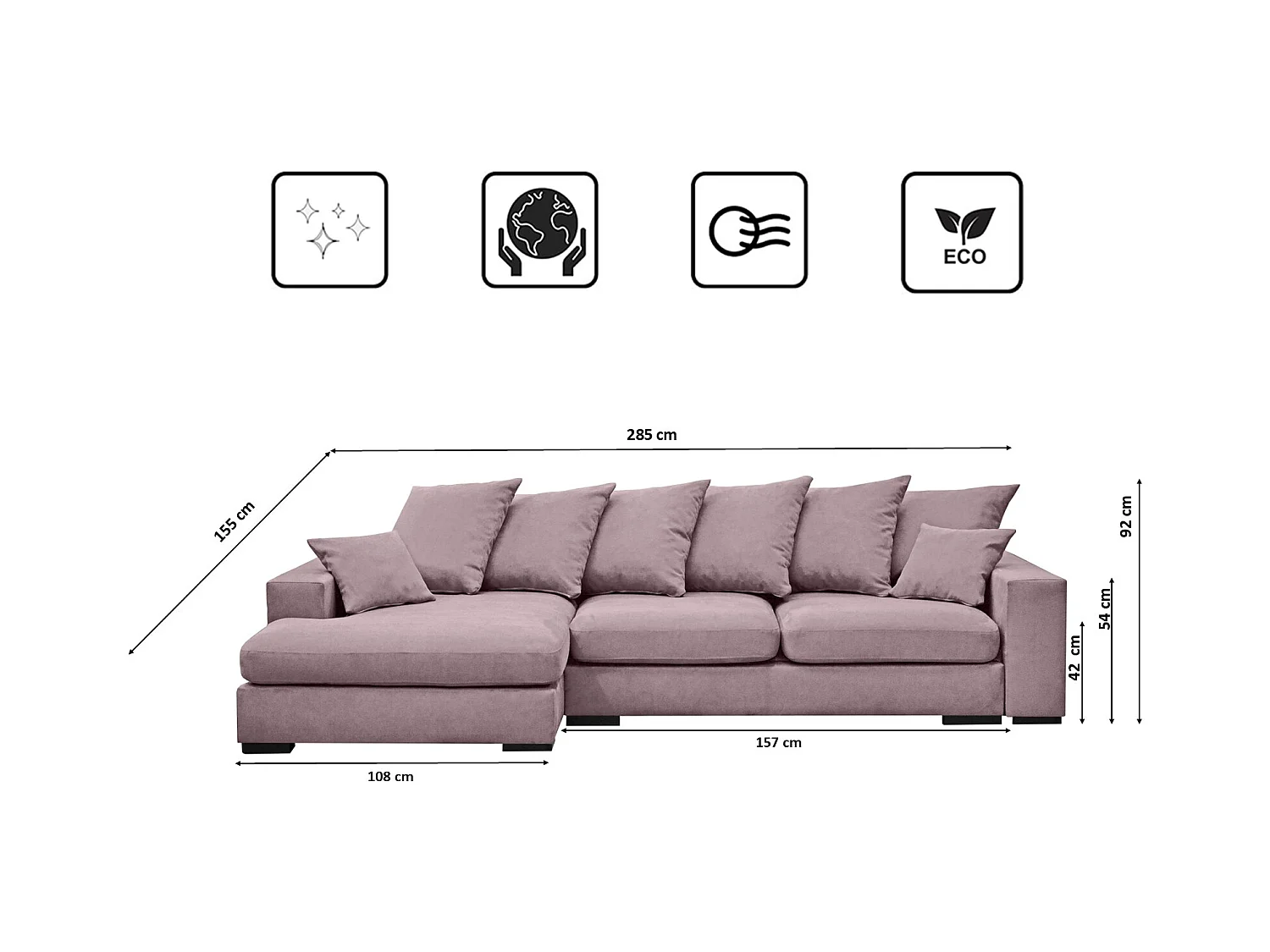 Canapé d'angle avec fonction couchage et coffre de lit, canapé en L, canapé en L tissu Gabon Riviera Gauche Violet