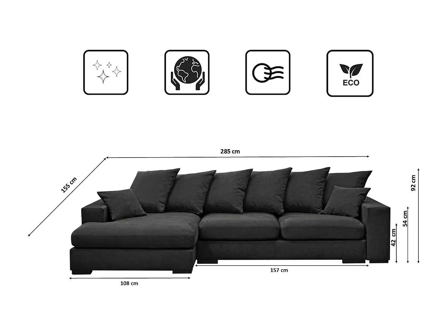 Ecksofa mit schlaffunktion und bettkasten, Sofa L-form, Couch L-form Gabon stoff Riviera Links Graphit