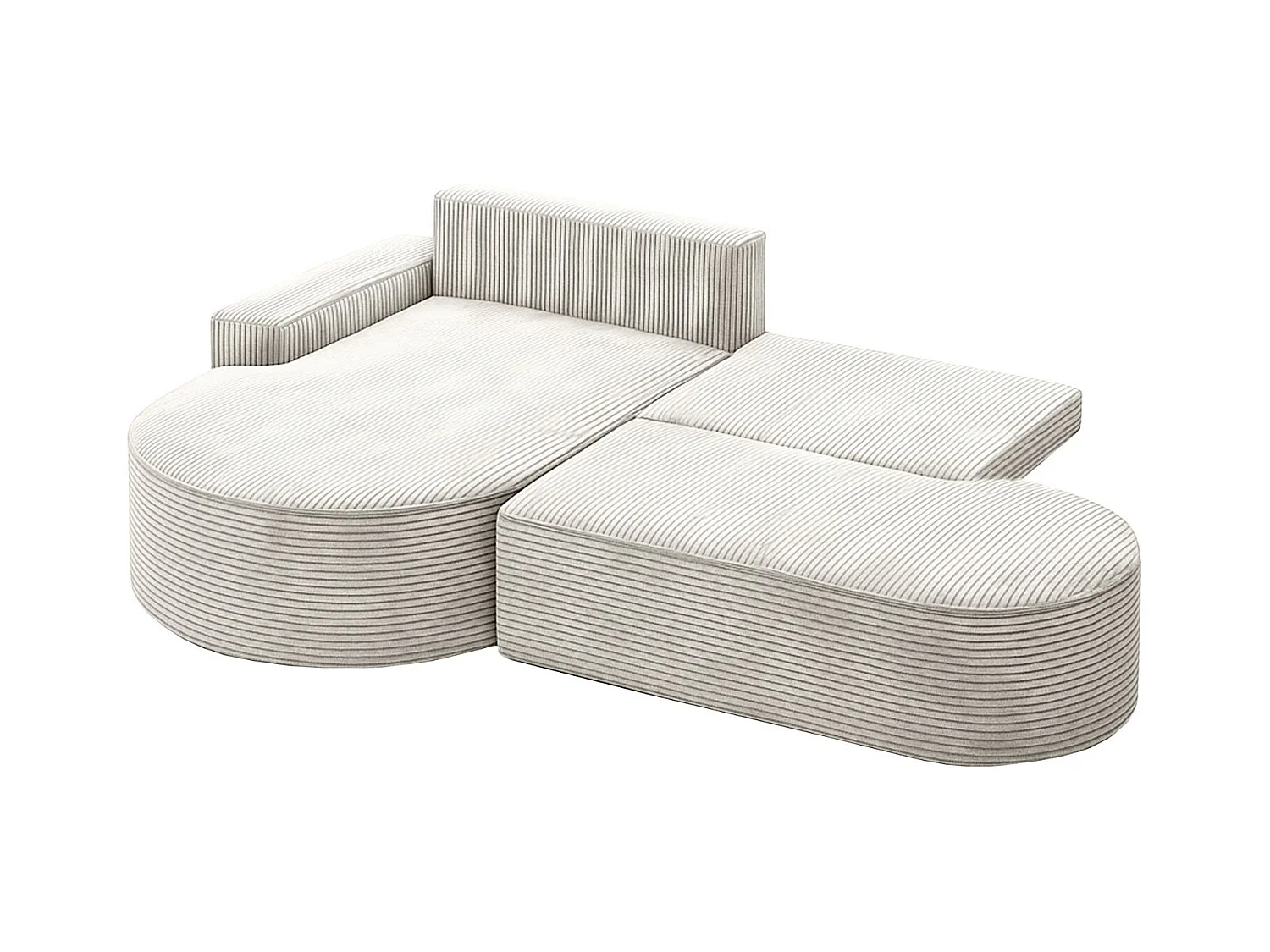 Canapé d'angle avec fonction couchage et coffre de lit Modena Round tissu Poso Beige Gauche