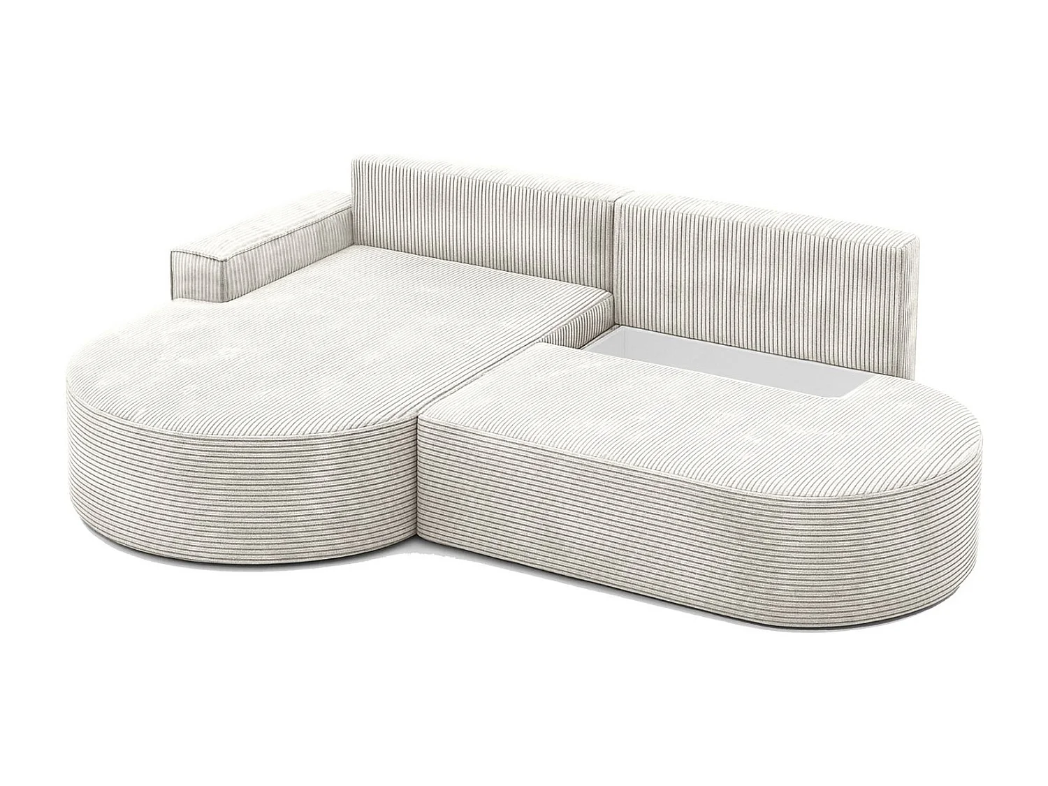 Canapé d'angle avec fonction couchage et coffre de lit Modena Round tissu Poso Beige Gauche
