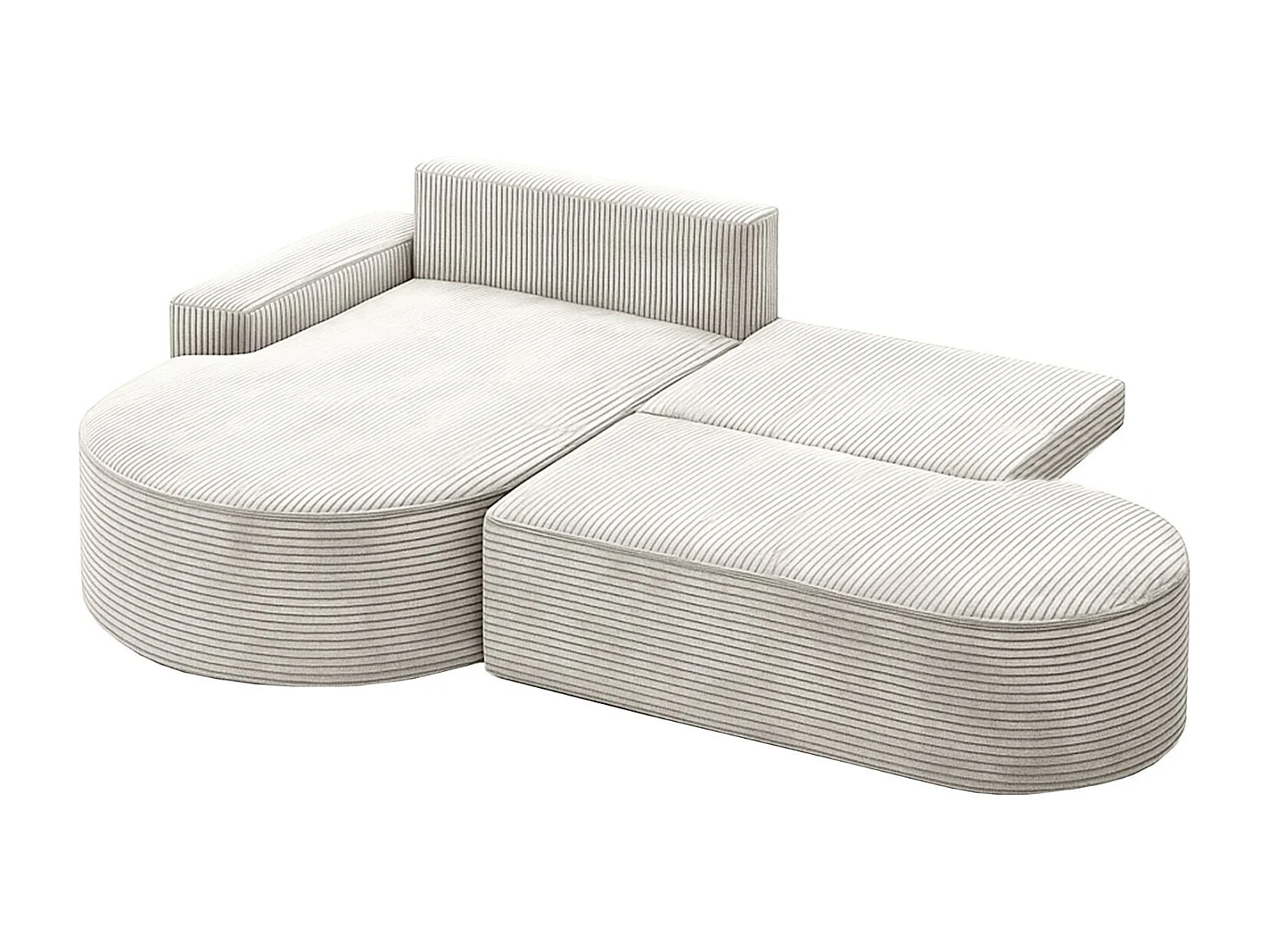 Canapé d'angle avec fonction couchage et coffre de lit Modena Round tissu Poso Beige Gauche