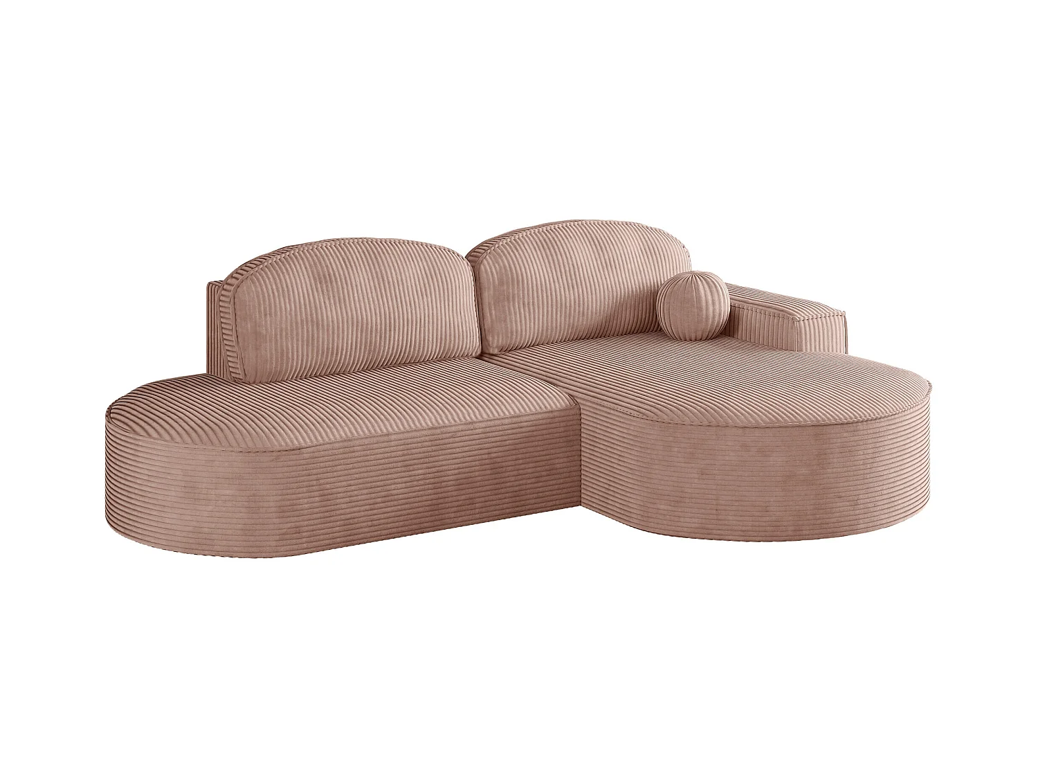 Canapé d'angle avec fonction couchage et coffre de lit Modena Round tissu Poso Rosa Right