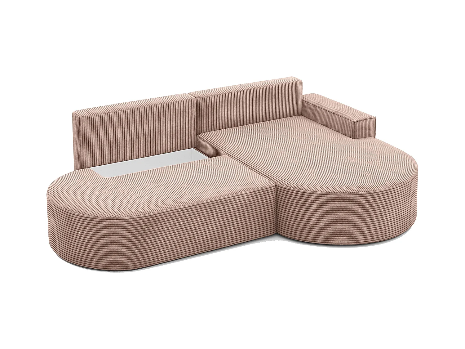Canapé d'angle avec fonction couchage et coffre de lit Modena Round tissu Poso Rosa Right