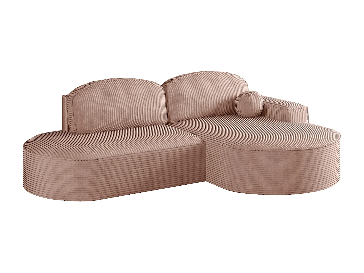 Canapé d'angle avec fonction couchage et coffre de lit Modena Round tissu Poso Rosa Right