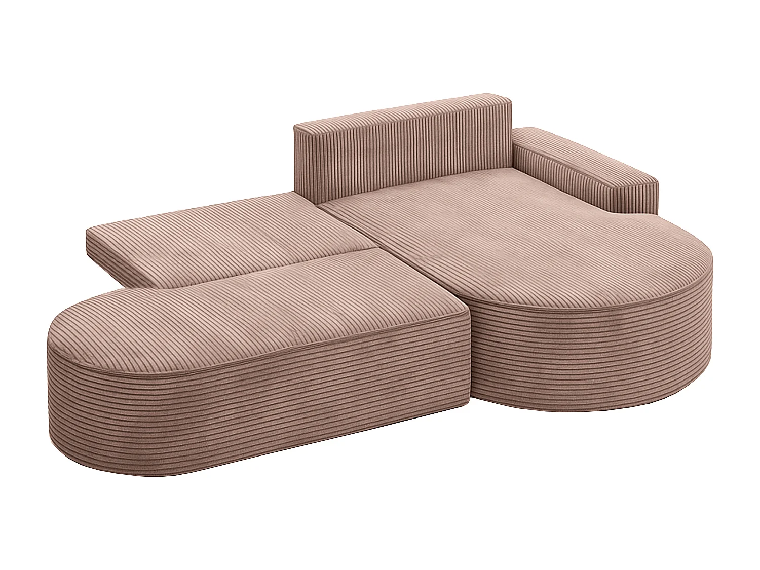 Canapé d'angle avec fonction couchage et coffre de lit Modena Round tissu Poso Rosa Right