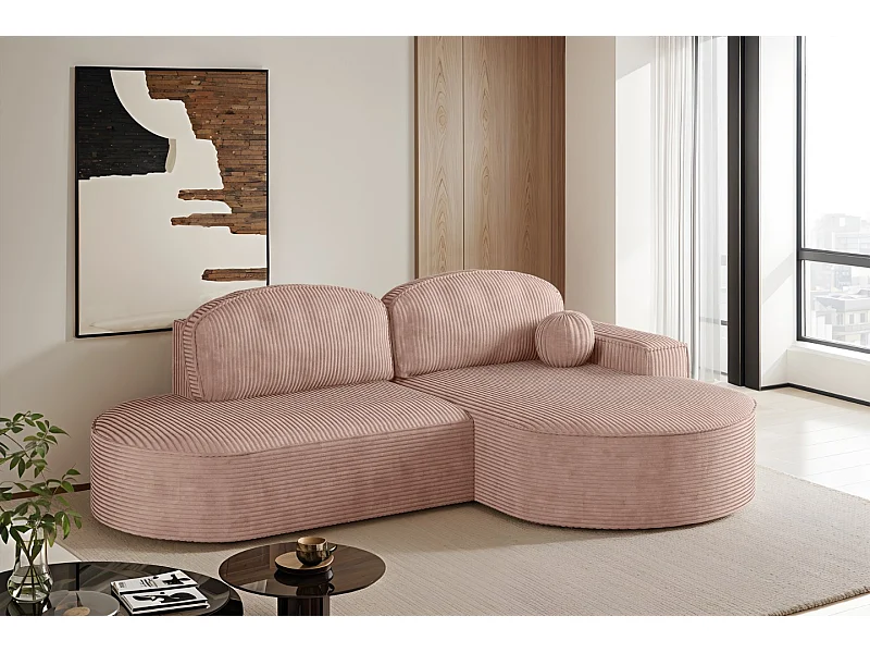 Divano angolare con funzione letto e box letto Modena Round tessuto Poso Rosa Destro