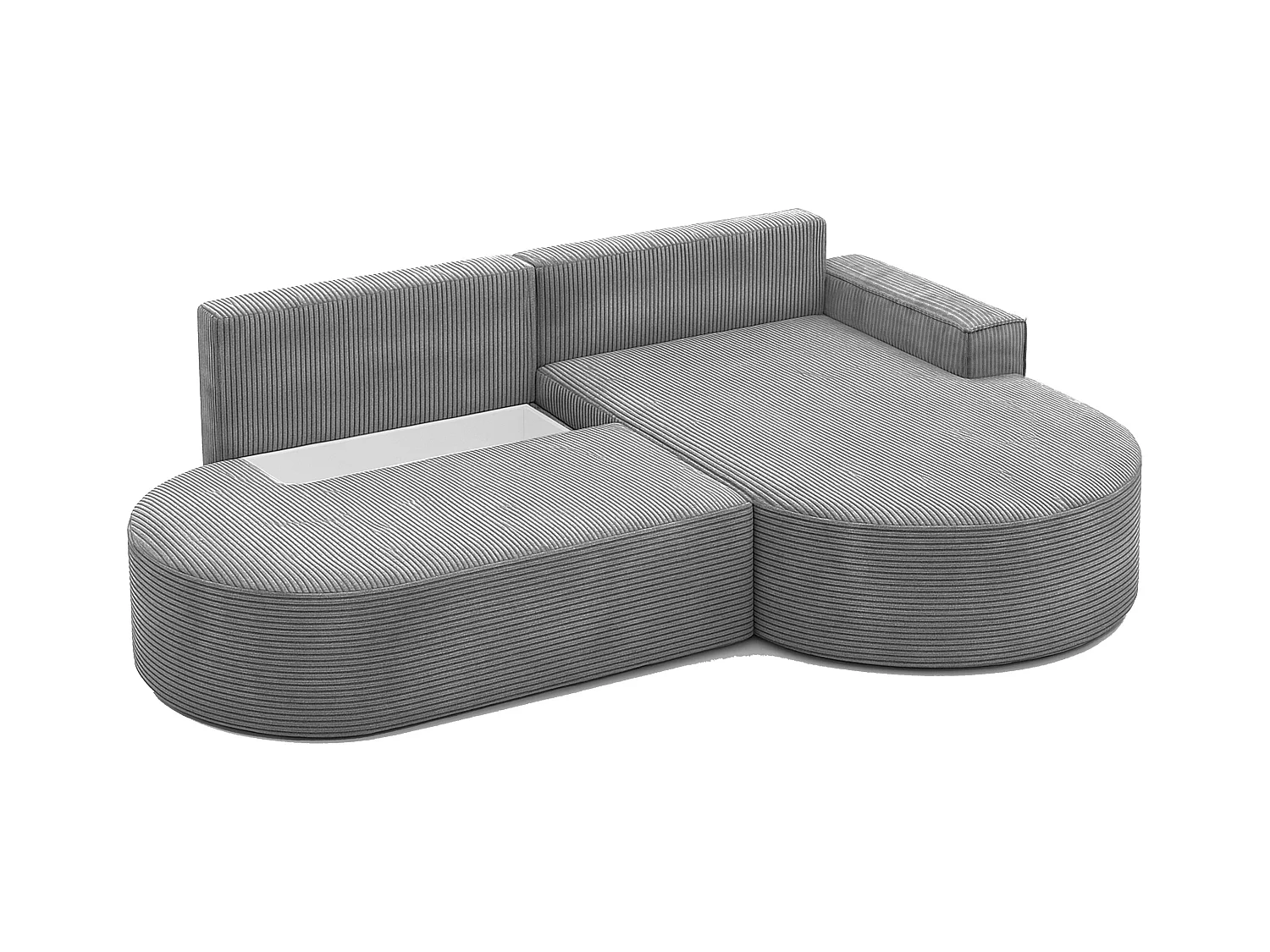 Canapé d'angle avec fonction couchage et coffre de lit Modena Round tissu Poso Silver Right