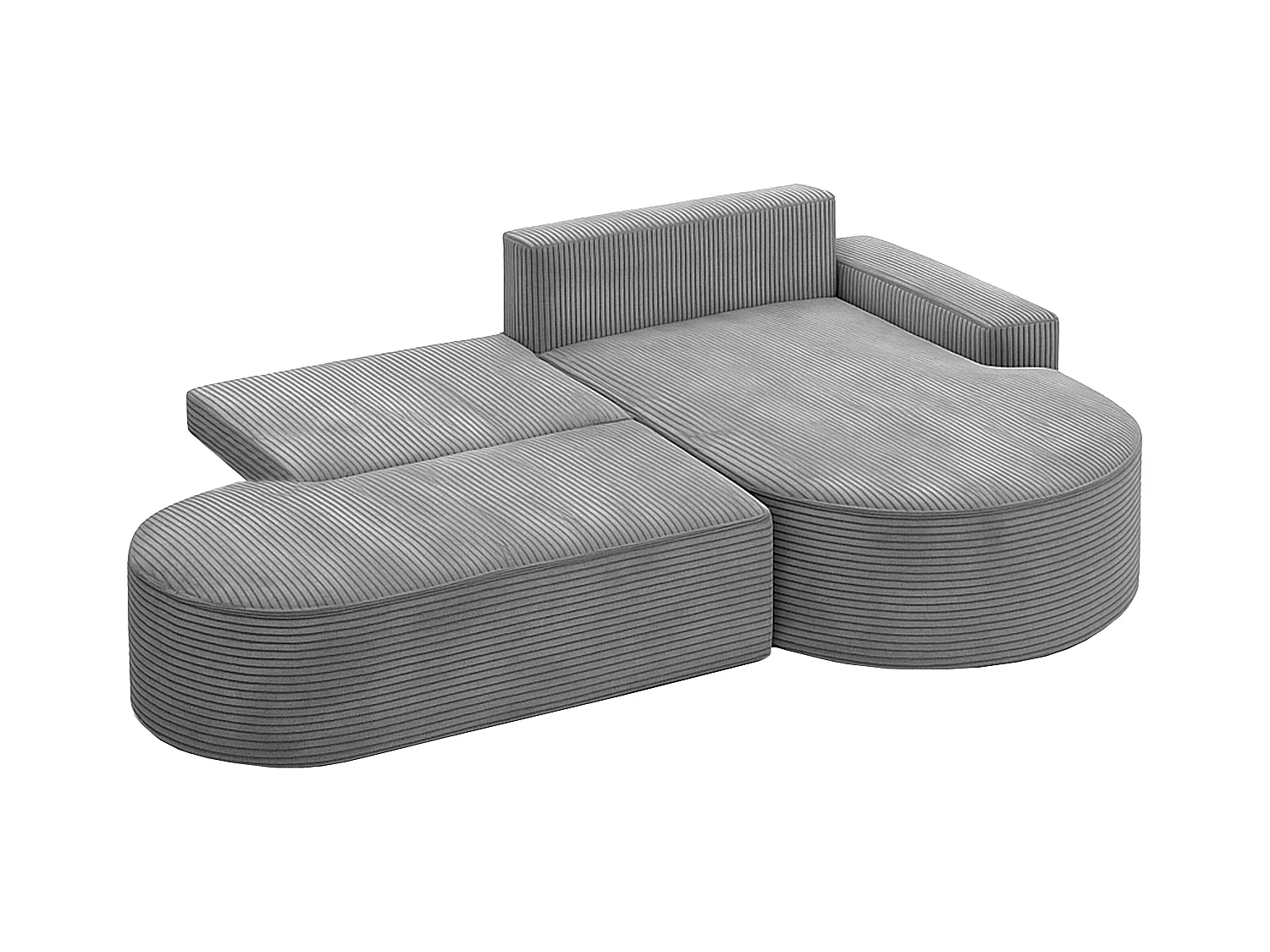 Canapé d'angle avec fonction couchage et coffre de lit Modena Round tissu Poso Silver Right