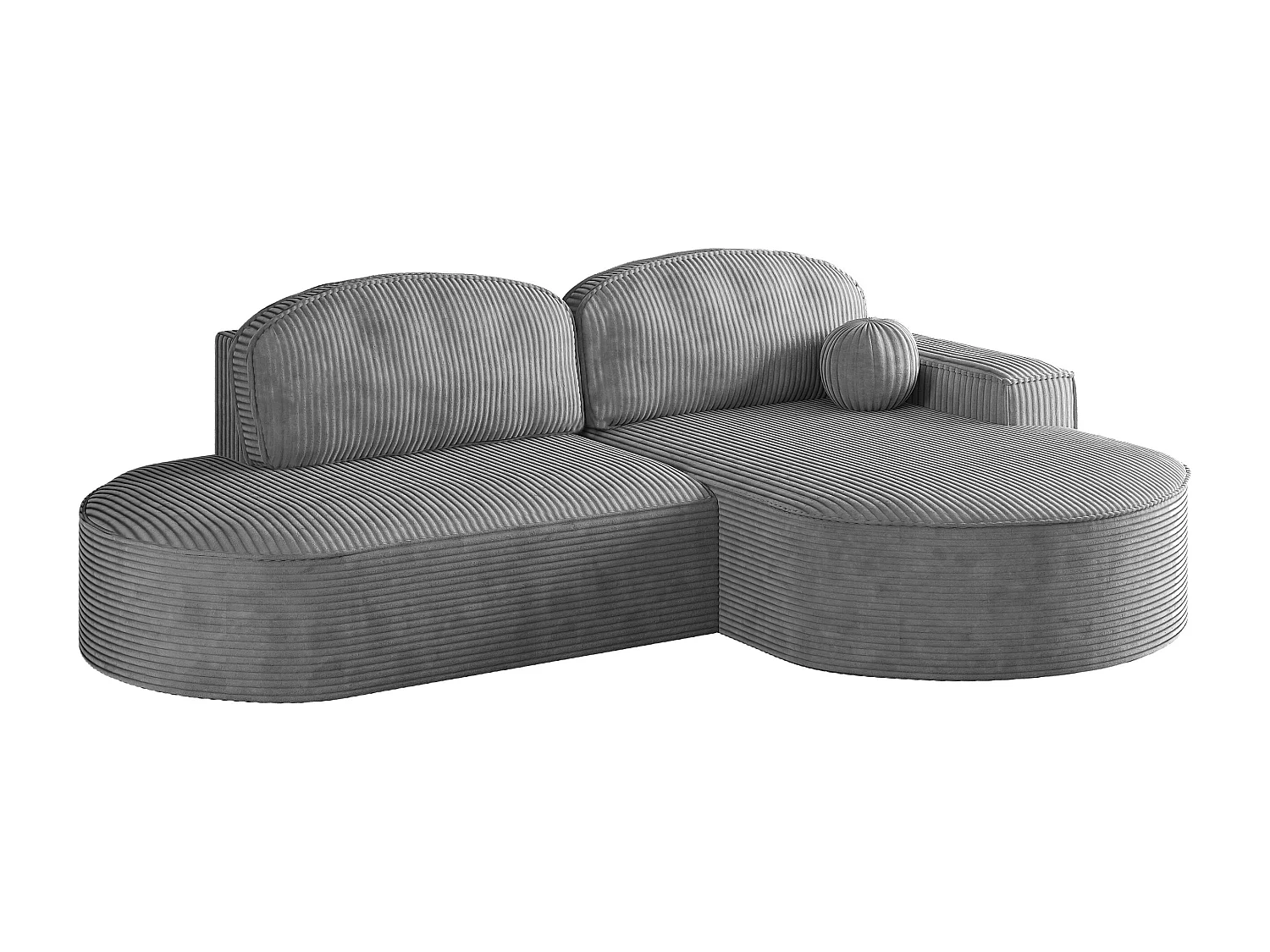 Canapé d'angle avec fonction couchage et coffre de lit Modena Round tissu Poso Silver Right