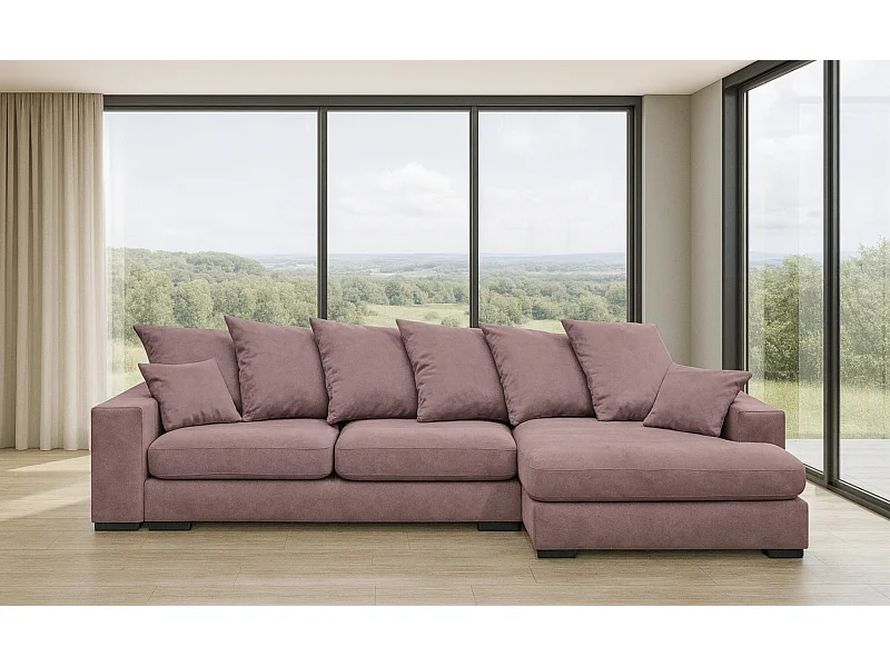 Canapé d'angle avec fonction couchage et coffre de lit, Canapé forme L, Canapé forme L tissu Gabon Riviera Droite Violet