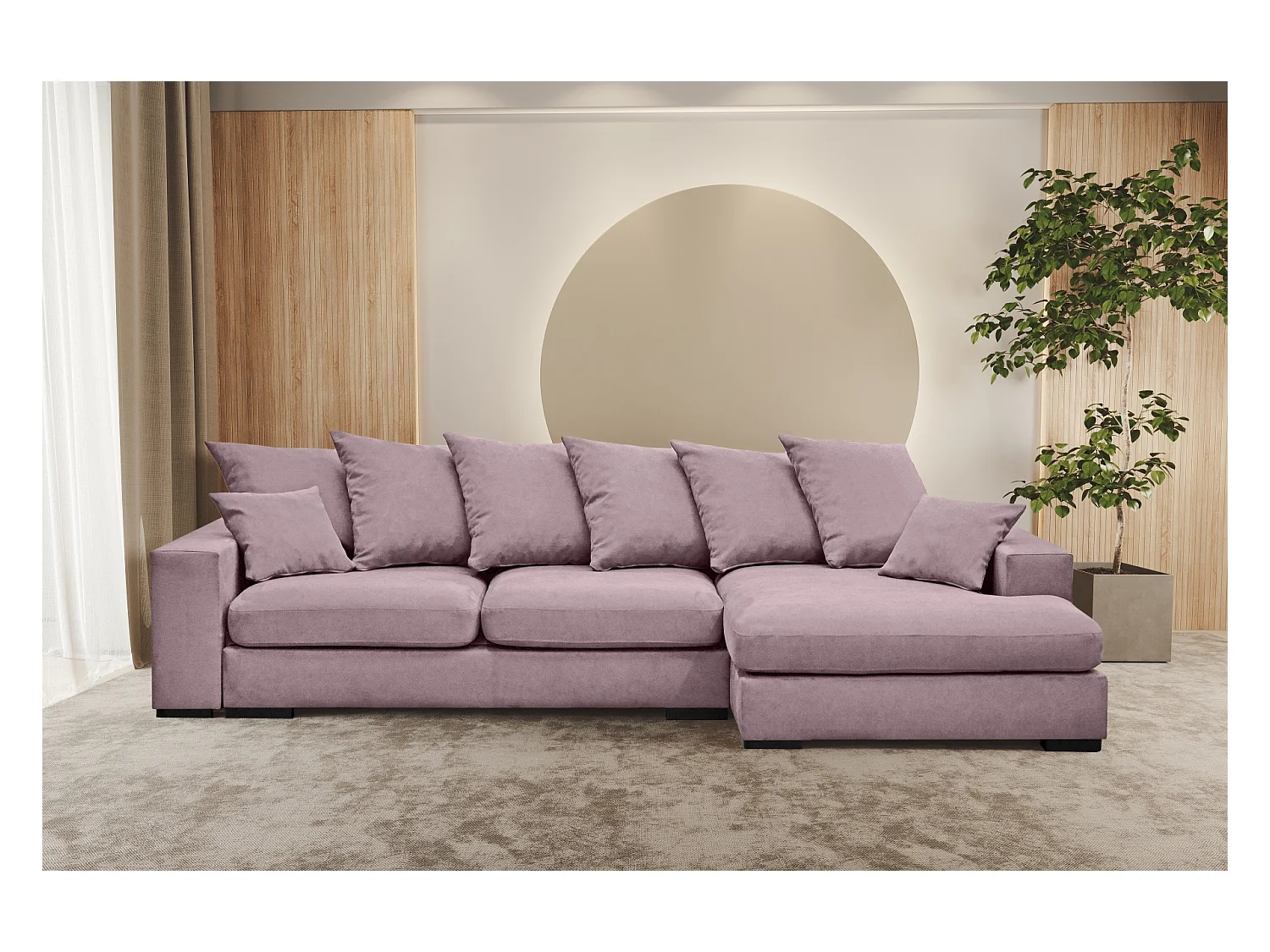 Canapé d'angle avec fonction couchage et coffre de lit, Canapé forme L, Canapé forme L tissu Gabon Riviera Droite Violet