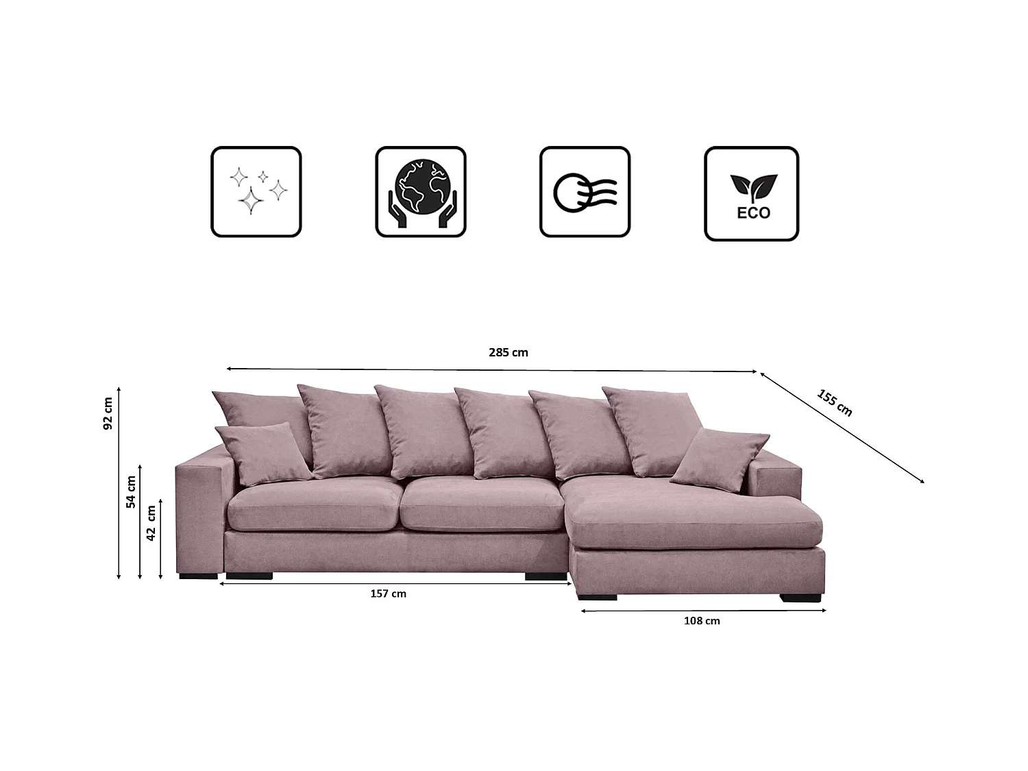 Canapé d'angle avec fonction couchage et coffre de lit, Canapé forme L, Canapé forme L tissu Gabon Riviera Droite Violet