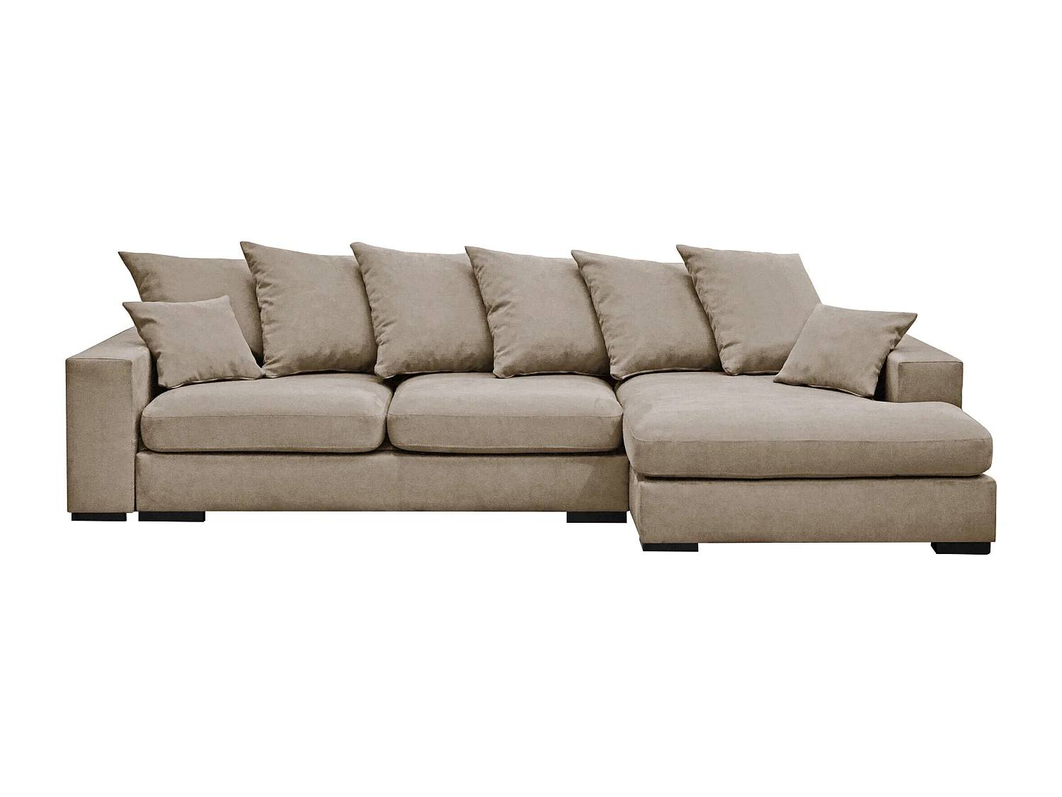 Canapé d'angle avec fonction couchage et coffre de lit, canapé en L, canapé en L tissu Gabon Riviera Droite Beige
