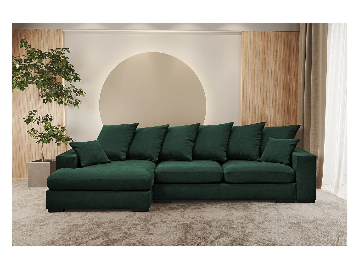 Canapé d'angle avec fonction couchage et coffre de lit, canapé en L, canapé en L tissu Gabon Riviera Gauche Vert