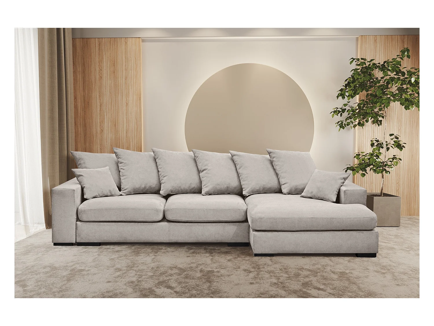 Ecksofa mit schlaffunktion und bettkasten, Sofa L-form, Couch L-form Gabon stoff Riviera Rechts Hellgrau