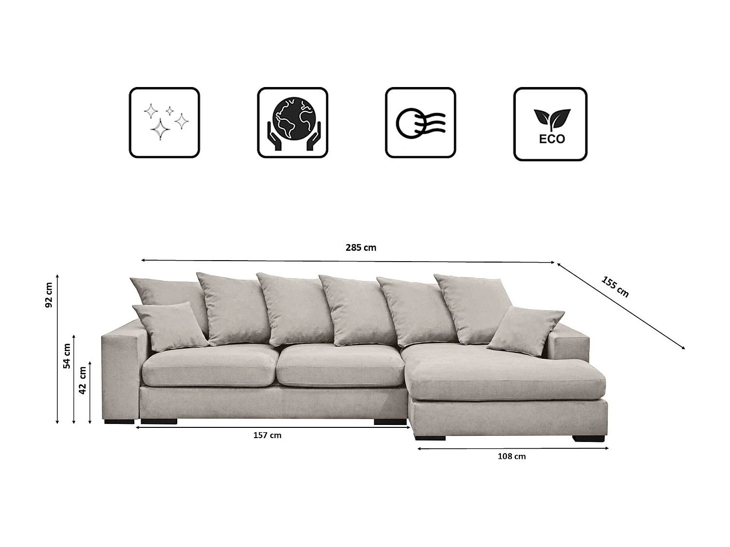Hoekbank met slaapfunctie en bedstee, L-vormige bank, L-vormige bank Gabon stof Riviera Rechts Lichtgrijs