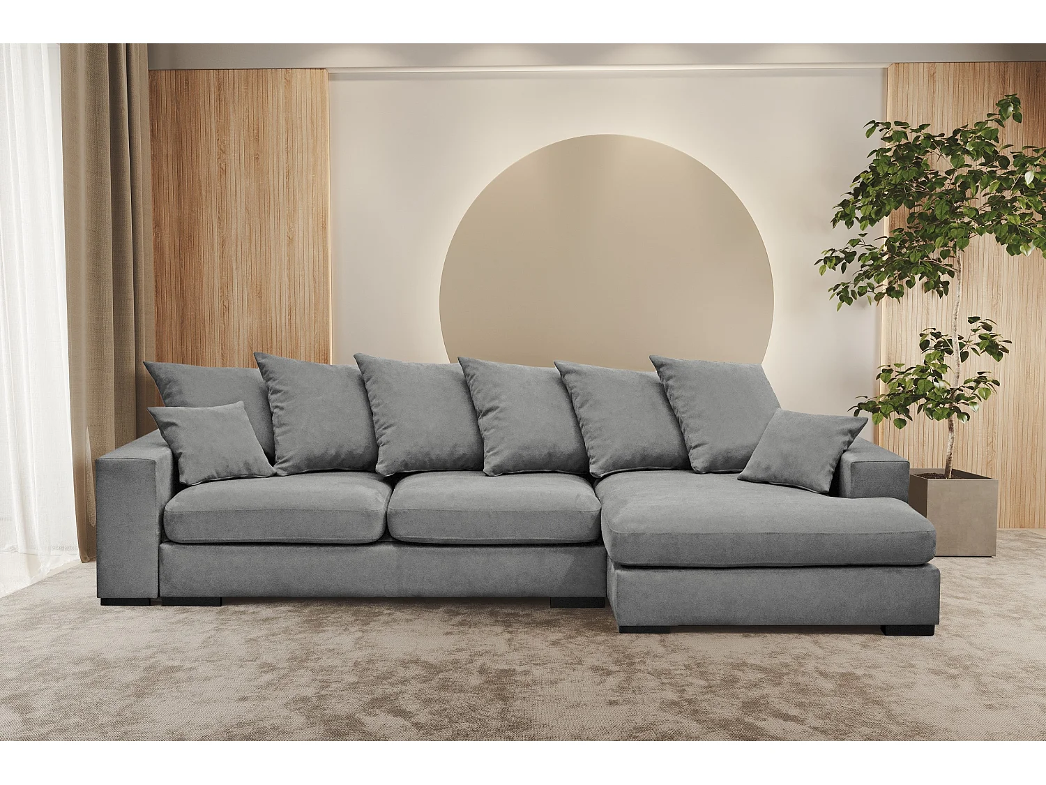 Divano angolare con funzione letto e contenitore, divano a L, divano a L tessuto Gabon Riviera Right Grey