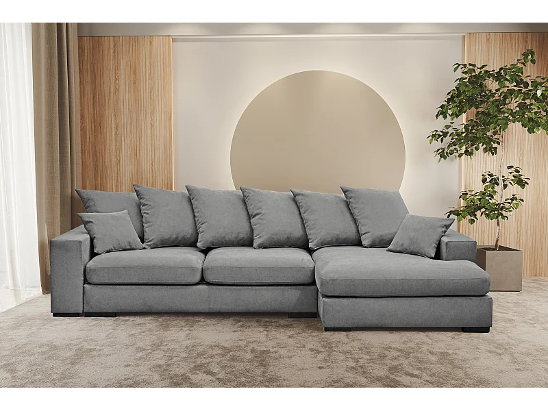 Divano angolare con funzione letto e contenitore, divano a L, divano a L tessuto Gabon Riviera Right Grey