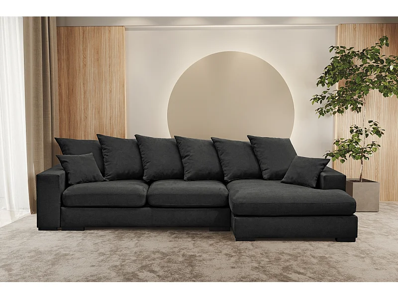 Hoekbank met slaapfunctie en bedstee, L-vorm bank, L-vorm bank Gabon stof Riviera Rechts Grafiet