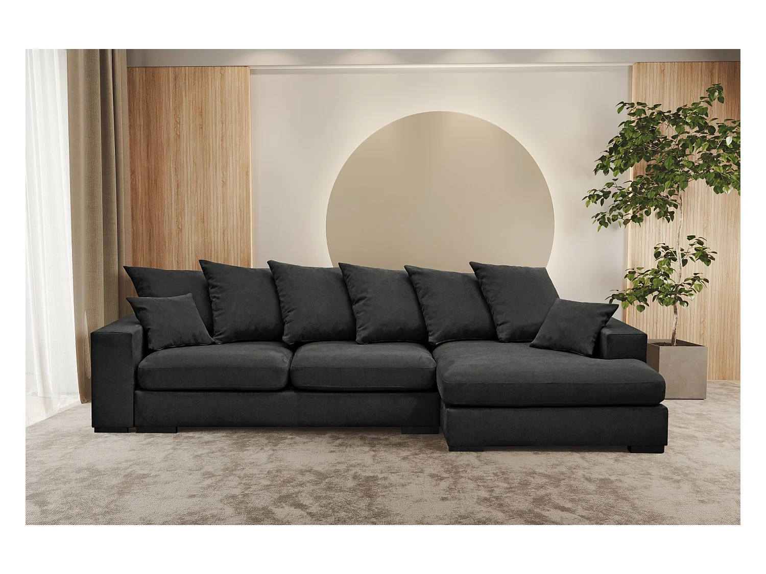 Canapé d'angle avec fonction couchage et coffre de lit, Canapé forme L, Canapé forme L tissu Gabon Riviera Droite Graphite