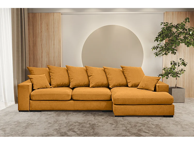 Ecksofa mit schlaffunktion und bettkasten, Sofa L-form, Couch L-form Gabon stoff Riviera Rechts Orange