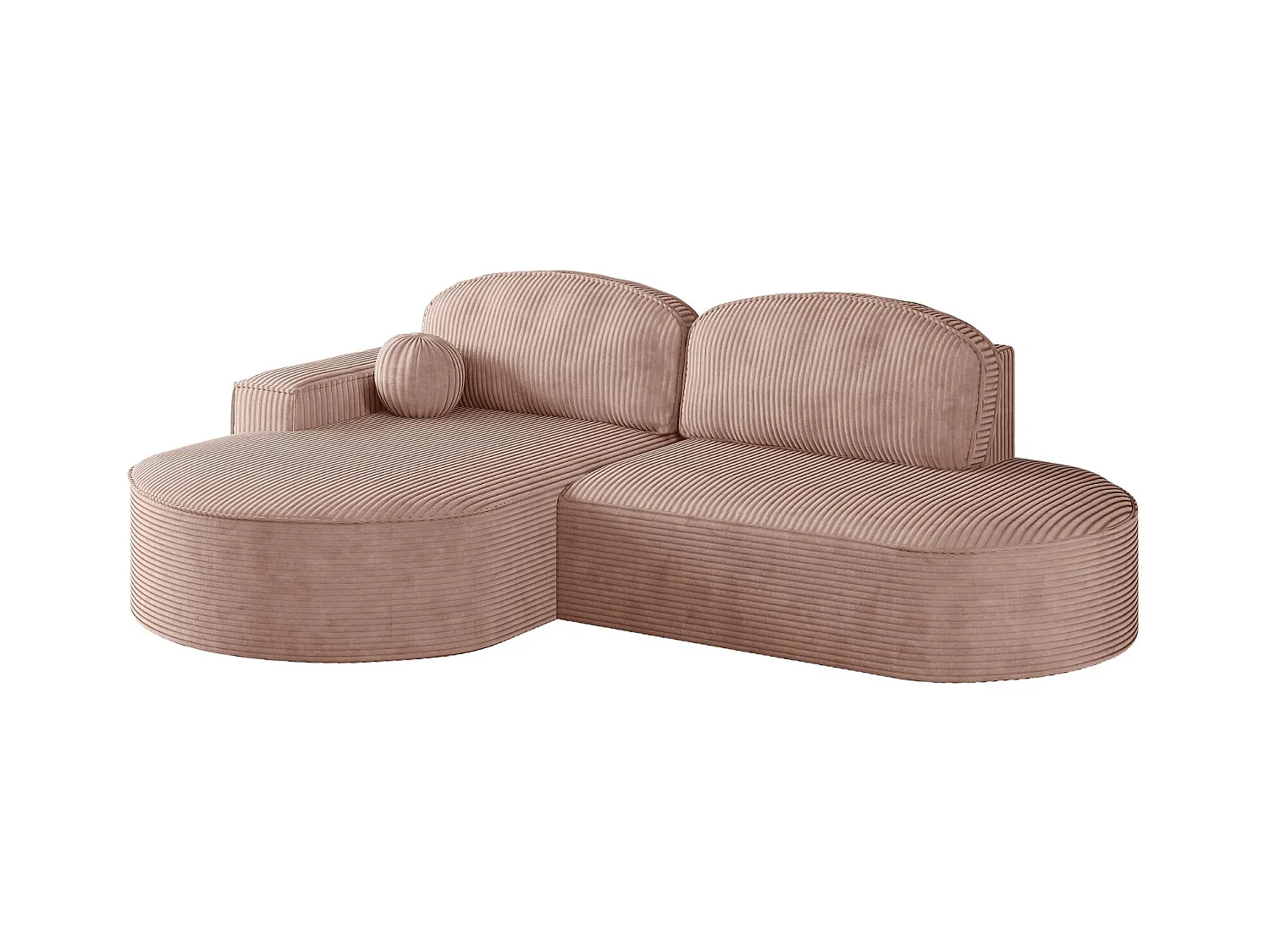 Canapé d'angle avec fonction couchage et coffre de lit Modena Round tissu Poso Rosa Gauche