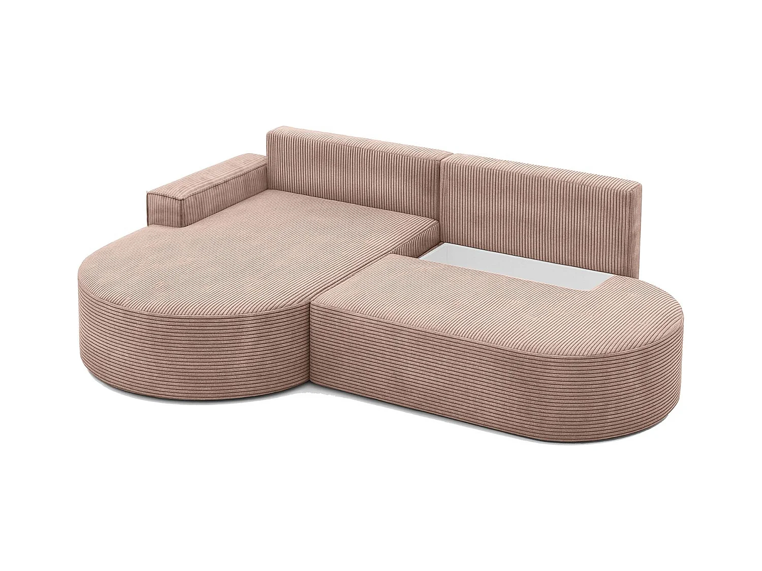 Canapé d'angle avec fonction couchage et coffre de lit Modena Round tissu Poso Rosa Gauche