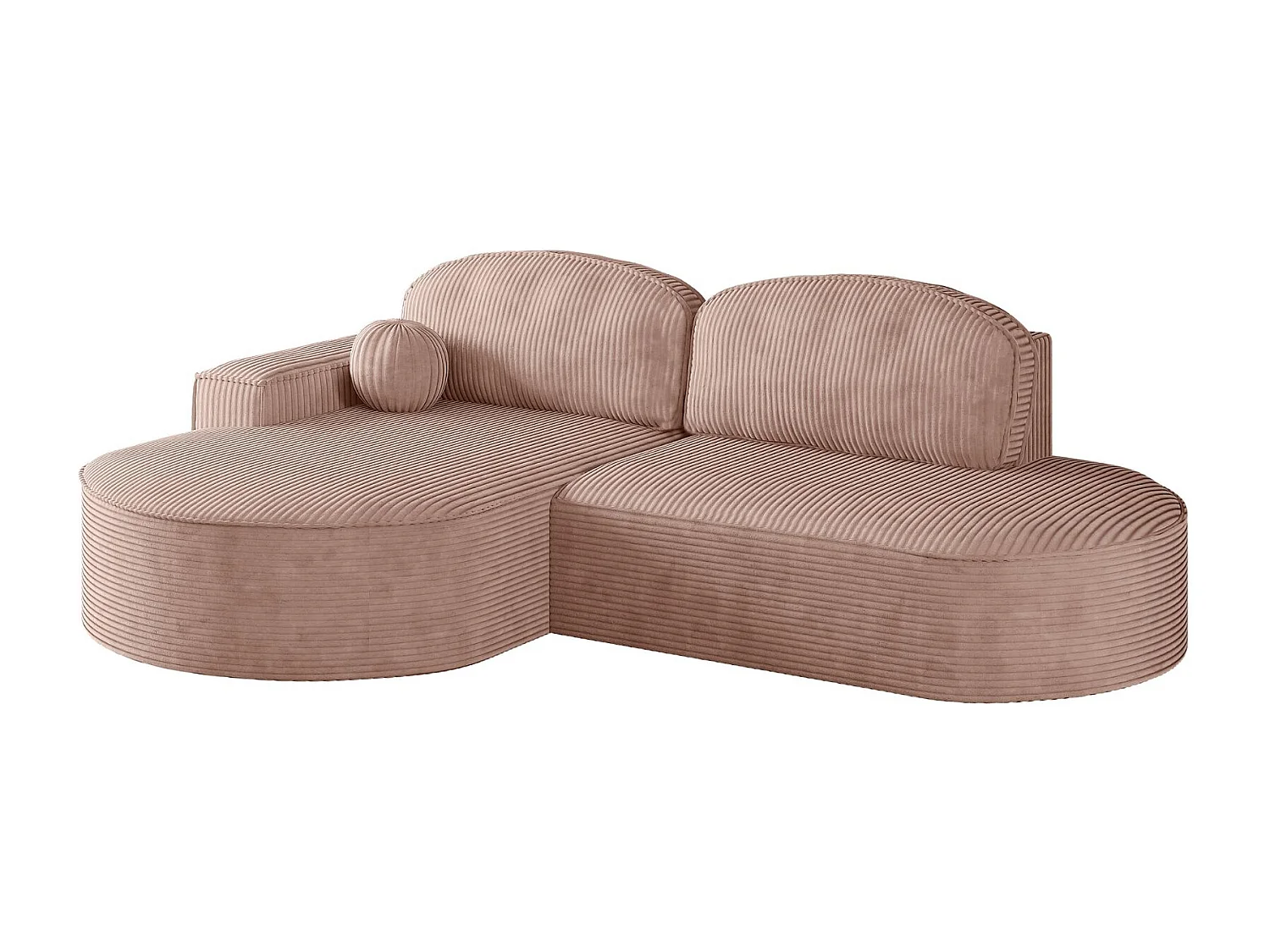 Canapé d'angle avec fonction couchage et coffre de lit Modena Round tissu Poso Rosa Gauche