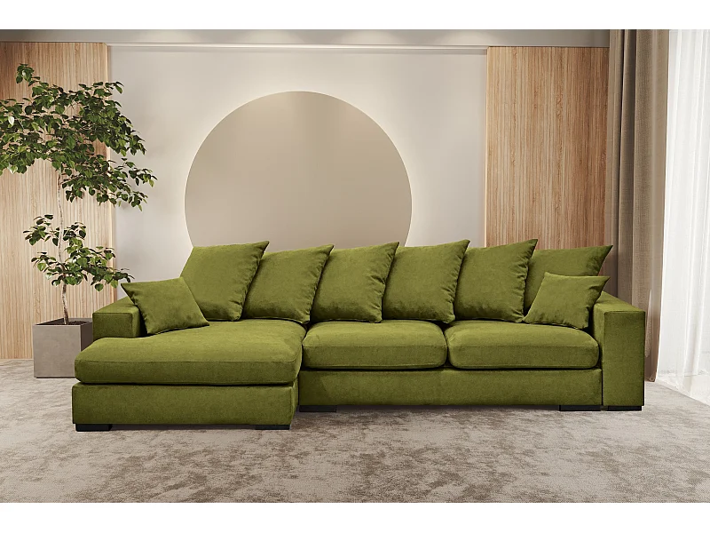 Ecksofa mit schlaffunktion und bettkasten, Sofa L-form, Couch L-form Gabon stoff Riviera Links Hellgrün